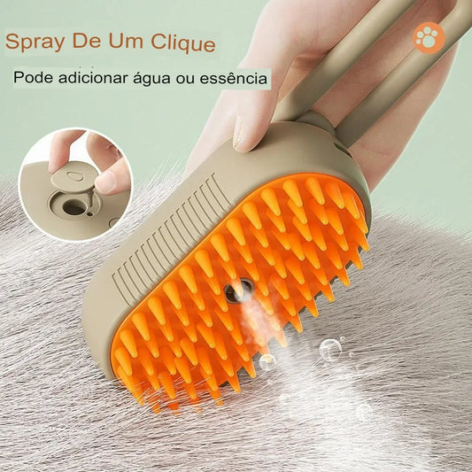 Escova a Vapor 3 em 1 para Pets – Remove Pelos, Massageia e Hidrata
