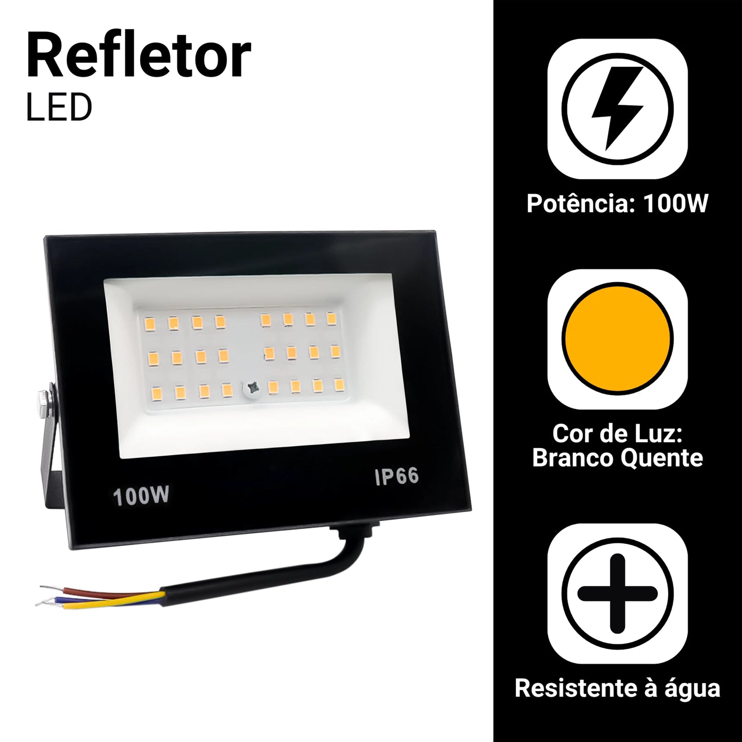 Refletor LED 100W Bivolt IP66 – Iluminação Forte e Econômica para Áreas Externas