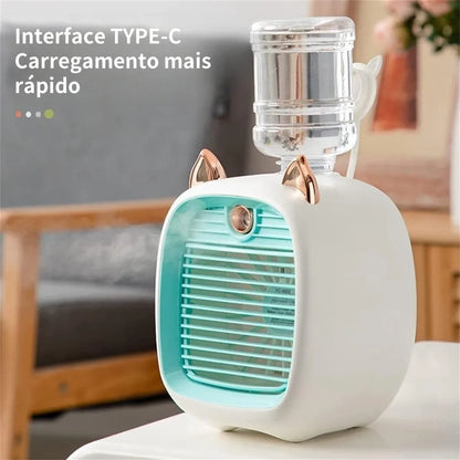 Mini Ventilador Portátil com Spray de Água – Refresca na Hora