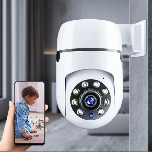 Câmera WiFi IP 1080P Tipo Soquete para Monitoramento de Ambiente Infantil com Áudio Bidirecional, Visão Noturna e Rotação 355° / 90°