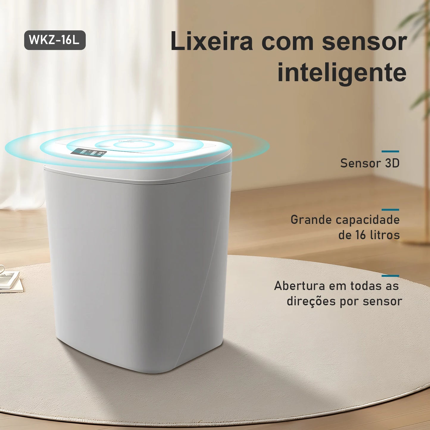 Lixeira Automática com Sensor COIBEU 16L – Silenciosa e Sem Contato