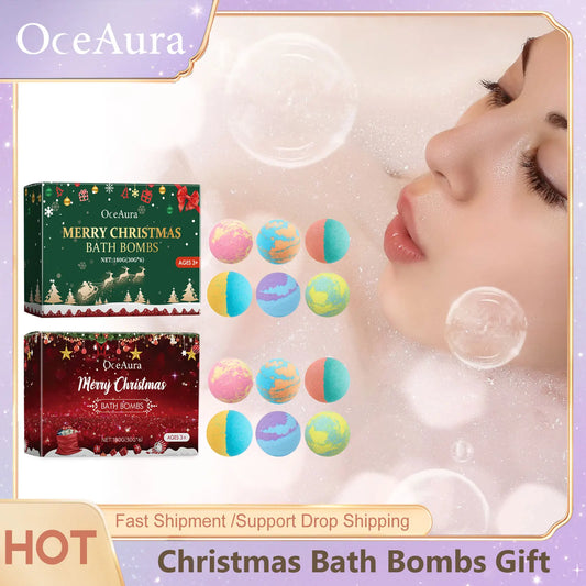Kit de Bombas de Banho de Natal OceAura – Aromaterapia, Relaxante, Anti-estresse, Esfoliante, Hidratante, Limpeza para banho, Bolas de sal artesanais