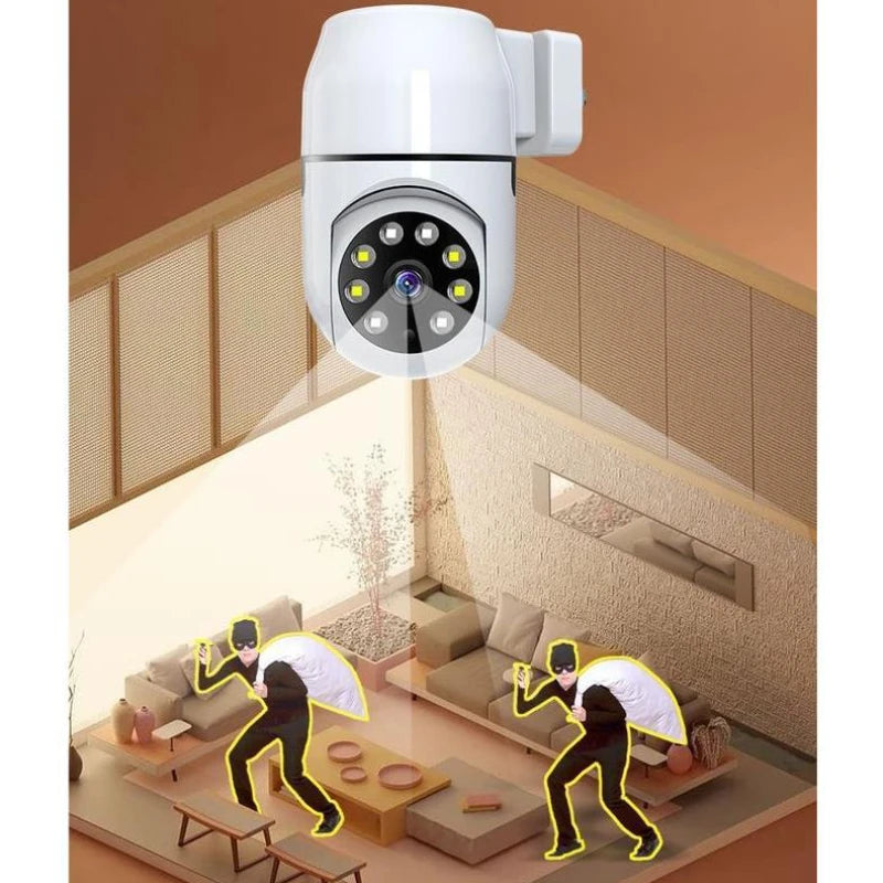 Câmera WiFi IP 1080P Tipo Soquete para Monitoramento de Ambiente Infantil com Áudio Bidirecional, Visão Noturna e Rotação 355° / 90°