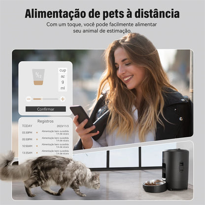 Alimentador Automático Inteligente WiFi 2L para Cães e Gatos – Controle por App, Porções Programadas e Alimentação no Horário Certo