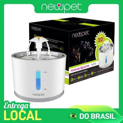 Fonte de Água Automática Newpet 2,4L com LED – Bebedouro Elétrico para Gatos e Cães