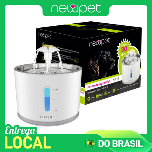Fonte de Água Automática Newpet 2,4L com LED – Bebedouro Elétrico para Gatos e Cães