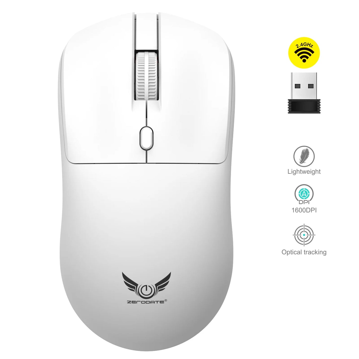 Mouse sem fio 2.4G ergonômico, ajustável, 800-1200-1600 DPI, leve e recarregável, para escritório e jogos, compatível com PC, notebook e MacBook Pro.
