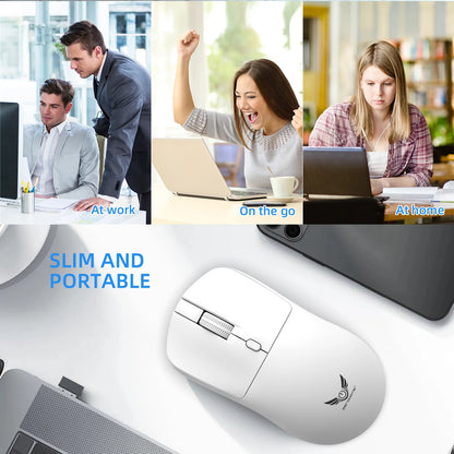 Mouse sem fio 2.4G ergonômico, ajustável, 800-1200-1600 DPI, leve e recarregável, para escritório e jogos, compatível com PC, notebook e MacBook Pro.