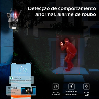 Câmera Dupla de Segurança, IP WiFi, Com Alarme e Sensor de Movimento e Microfone Direto do Celular