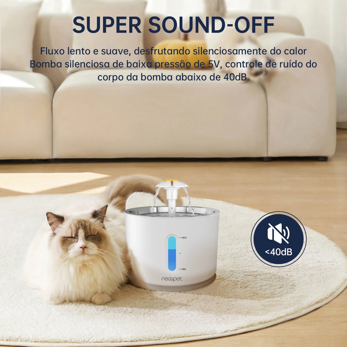 Fonte de Água Automática Newpet 2,4L com LED – Bebedouro Elétrico para Gatos e Cães