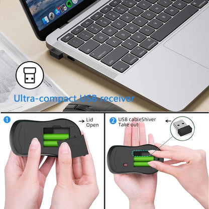 Mouse sem fio 2.4G ergonômico, ajustável, 800-1200-1600 DPI, leve e recarregável, para escritório e jogos, compatível com PC, notebook e MacBook Pro.