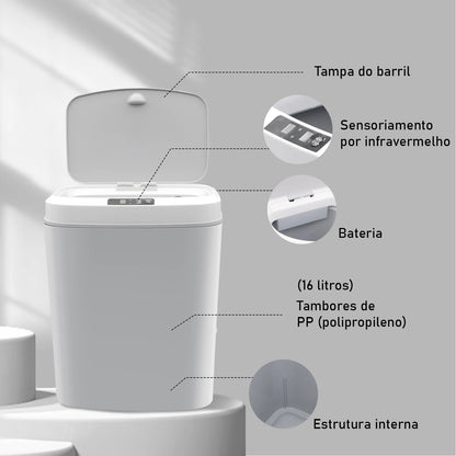 Lixeira Automática com Sensor COIBEU 16L – Silenciosa e Sem Contato